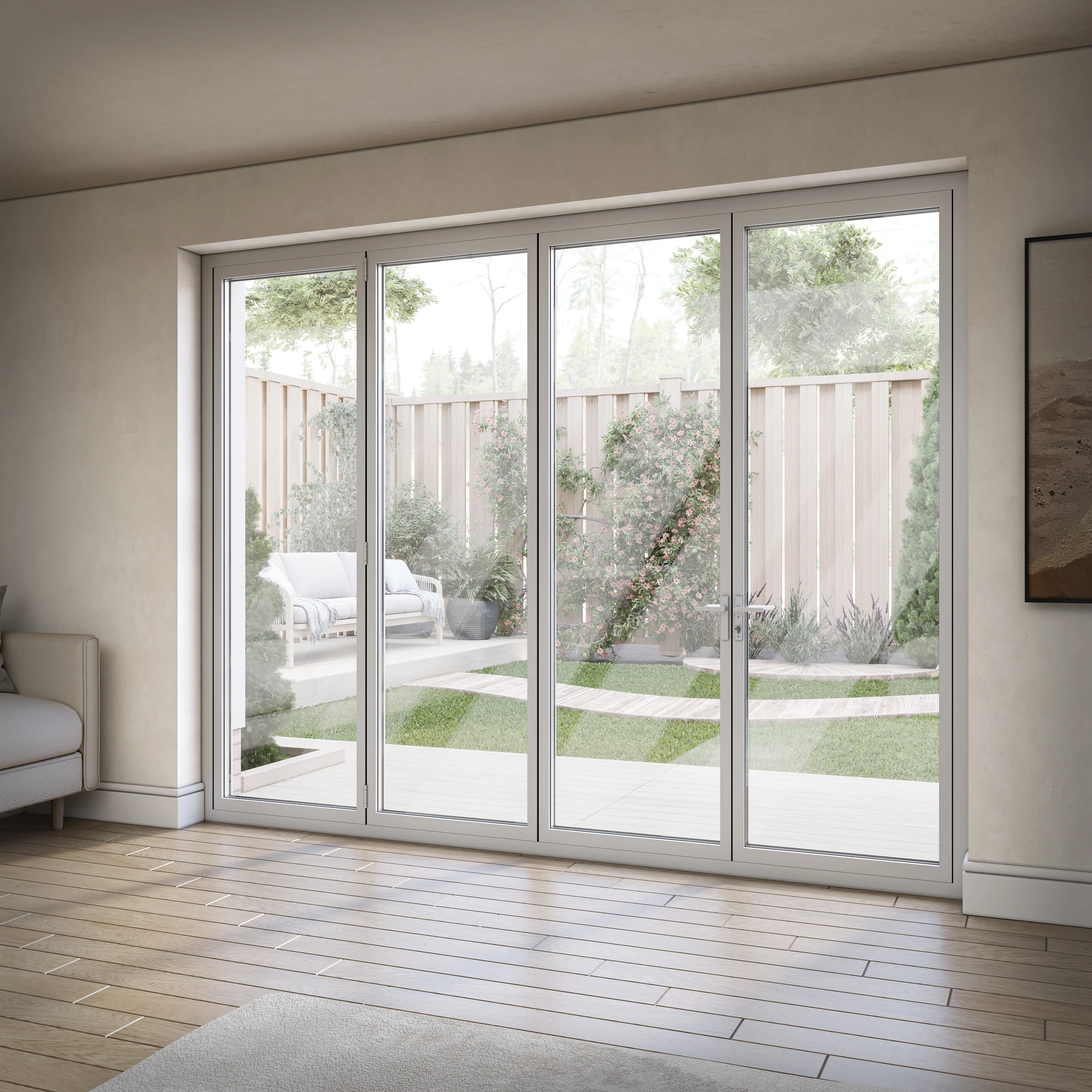 White Aluminium External 3+1 Clear Glass Folding Patio Door (122096) - Image 3