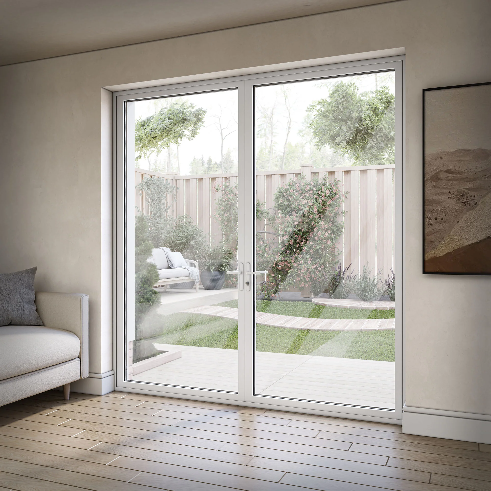 White Aluminium External Clear Glass French Patio Door (122099) - Image 3
