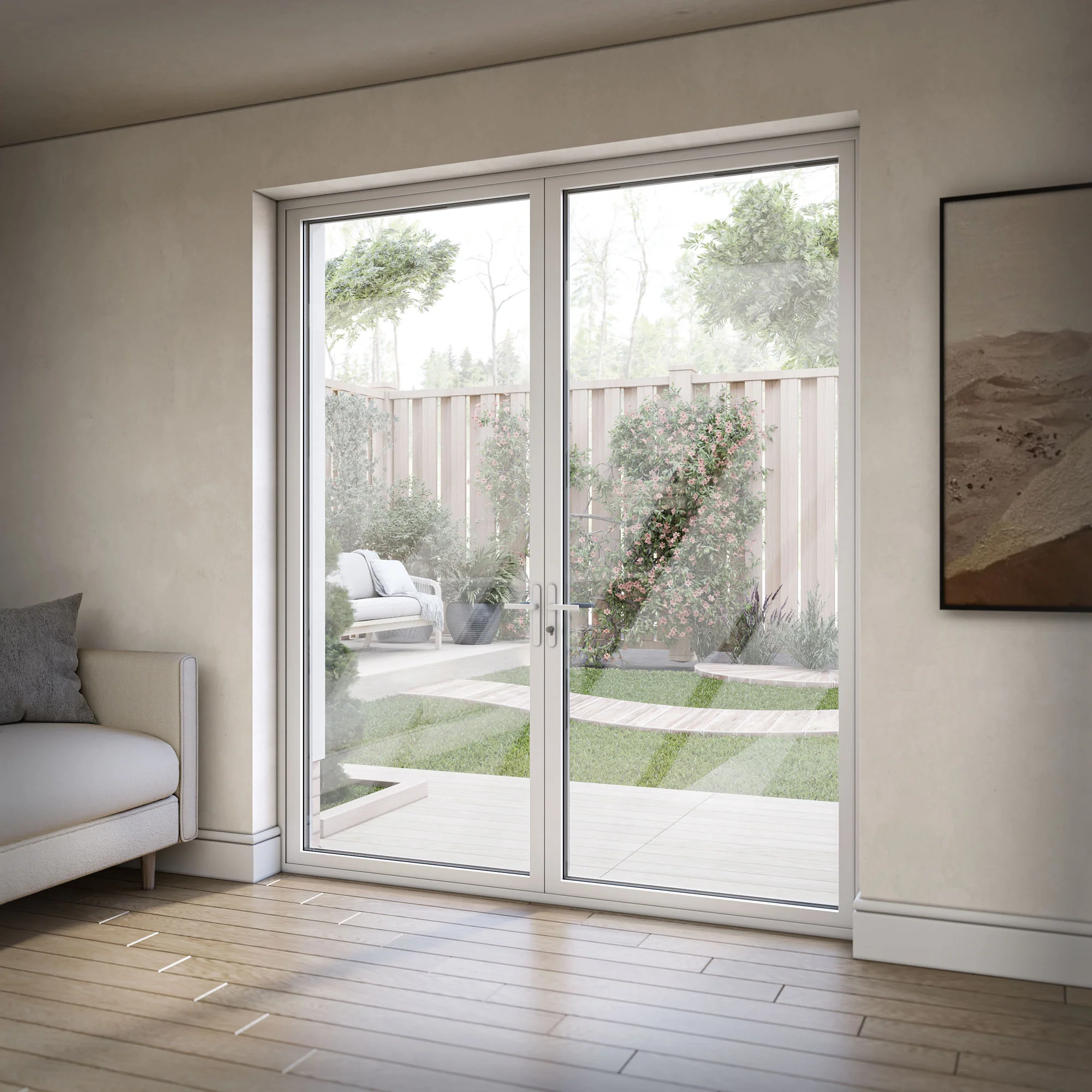 White Aluminium External Clear Glass French Patio Door (122099) - Image 7