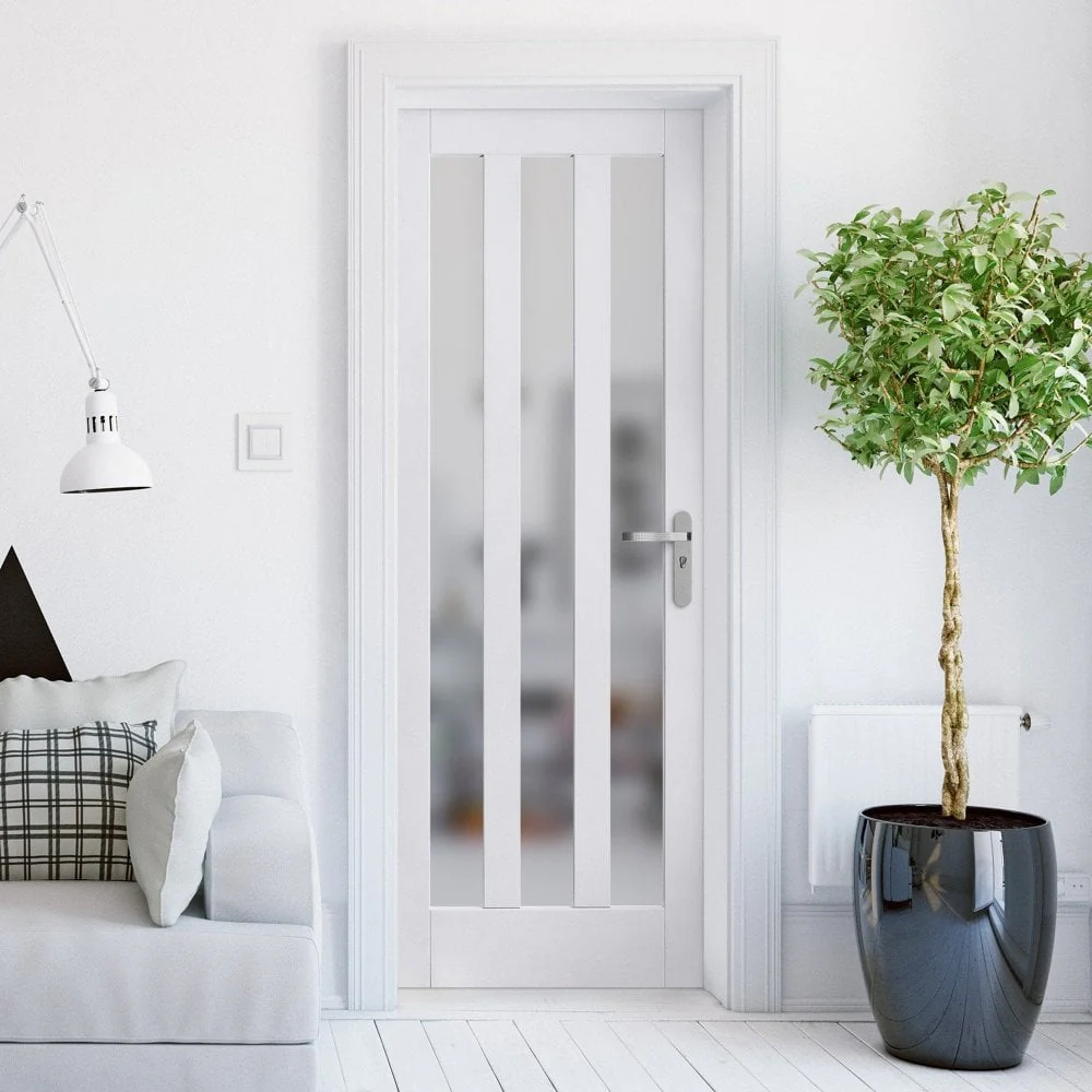 White Internal Primed Ashton 3 Light Obscure Glass Door (107987)