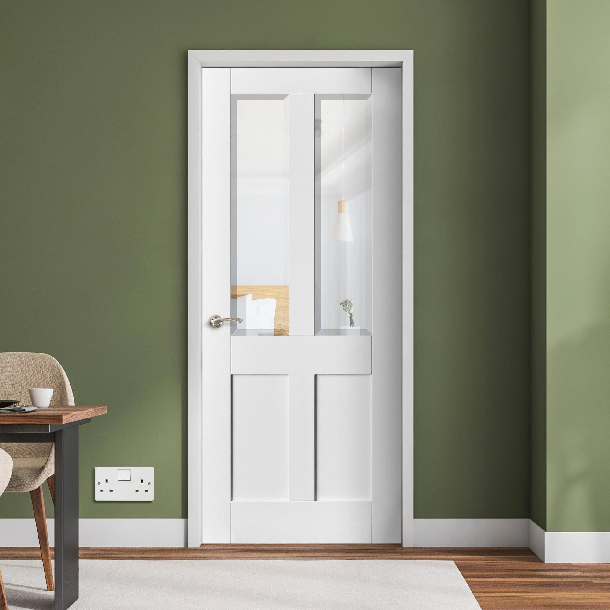 White Internal Primed Berkeley 2 Panel 2 Light Bevelled Clear Glass Door - Image 4