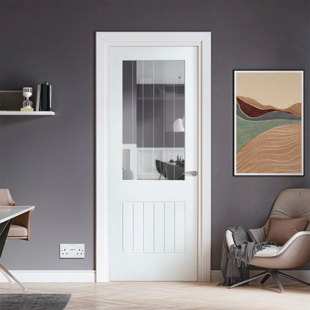 White Internal Primed Cottage 1 Light Etched Lined Clear Glass Door (87260)