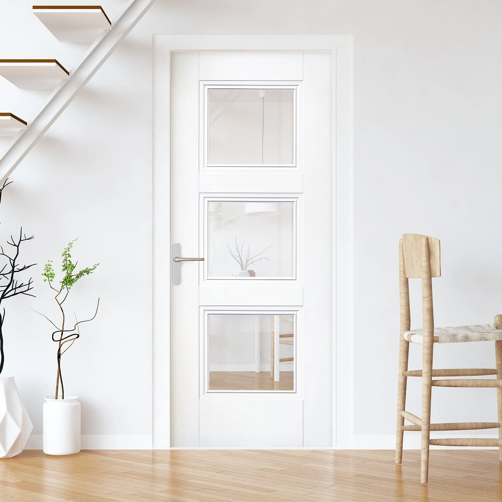 White Internal Primed Elegance Ripley 3 Light Clear Glass Made-to-Measure Door (120512)