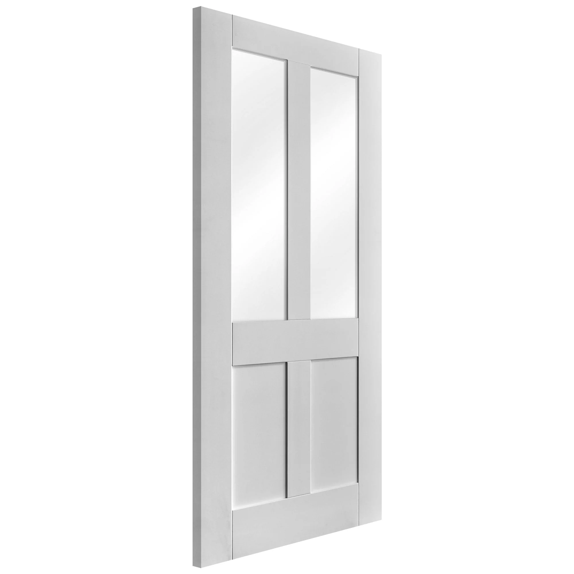 White Internal Primed Flat Victorian Shaker 2 Panel 2 Light Clear Glass Door (51765) - Image 4