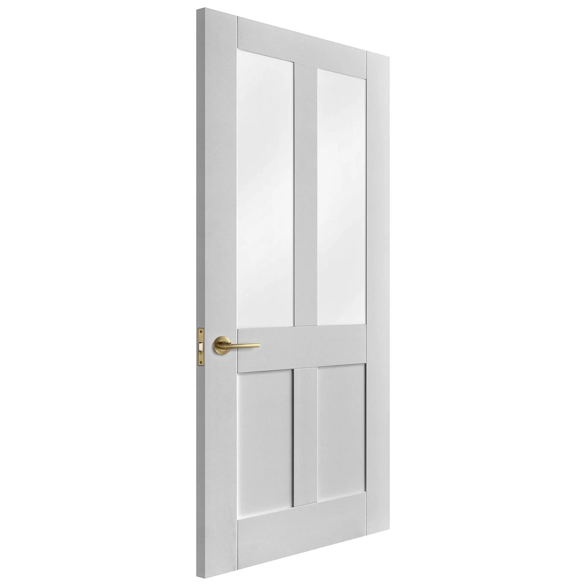 White Internal Primed Flat Victorian Shaker 2 Panel 2 Light Obscure Glass Door (68159) - Image 2