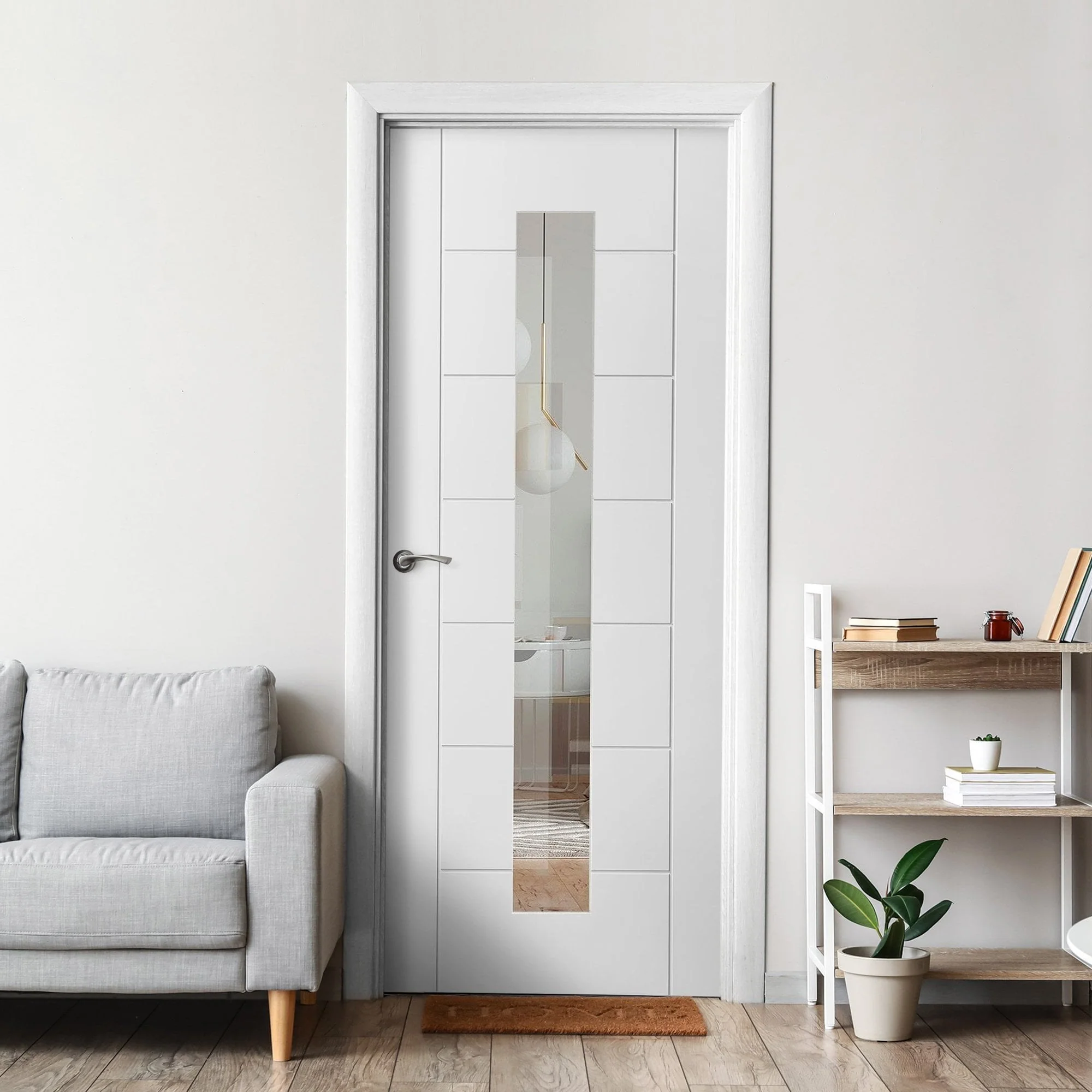 White Internal Primed Pedrena 7 Panel 1 Light Clear Glass Made-to-Measure Door (120519)