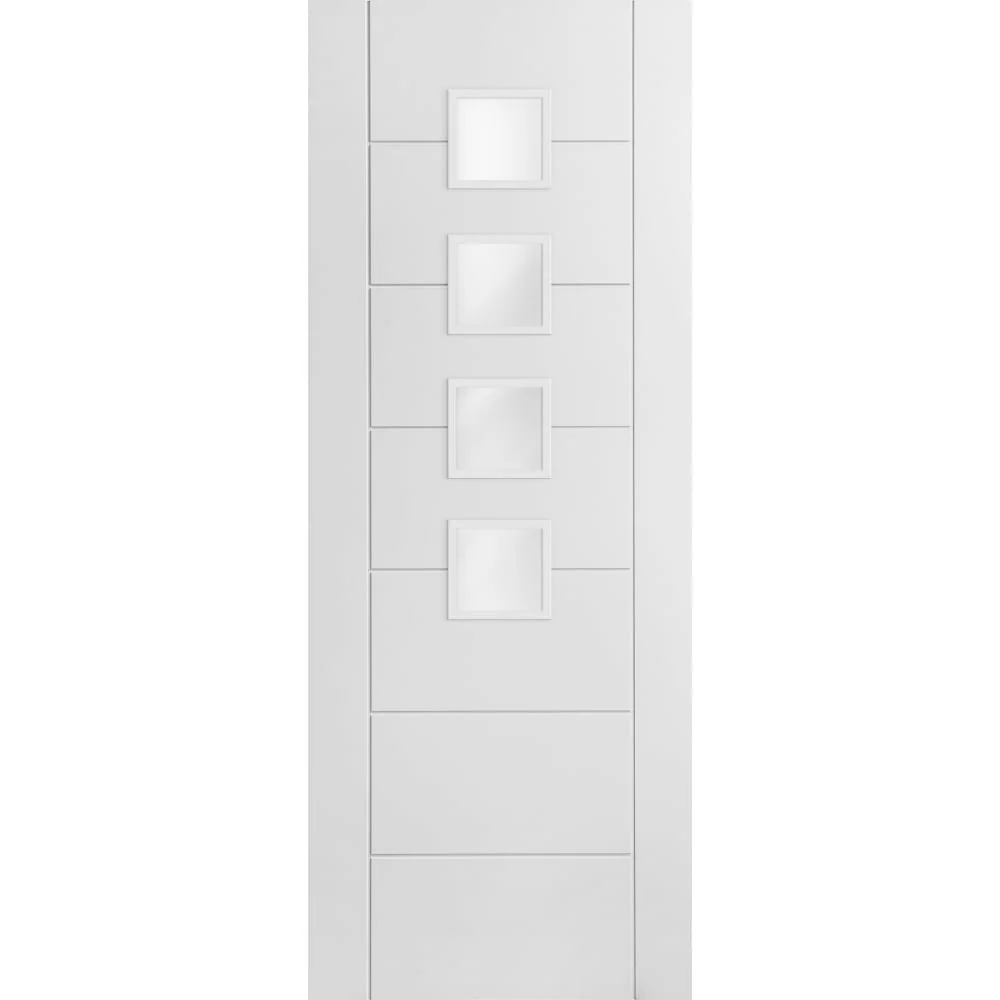 White Internal Primed Pedrena 7 Panel 4 Light Obscure Glass Made-to-Measure Door (120520) - Image 3