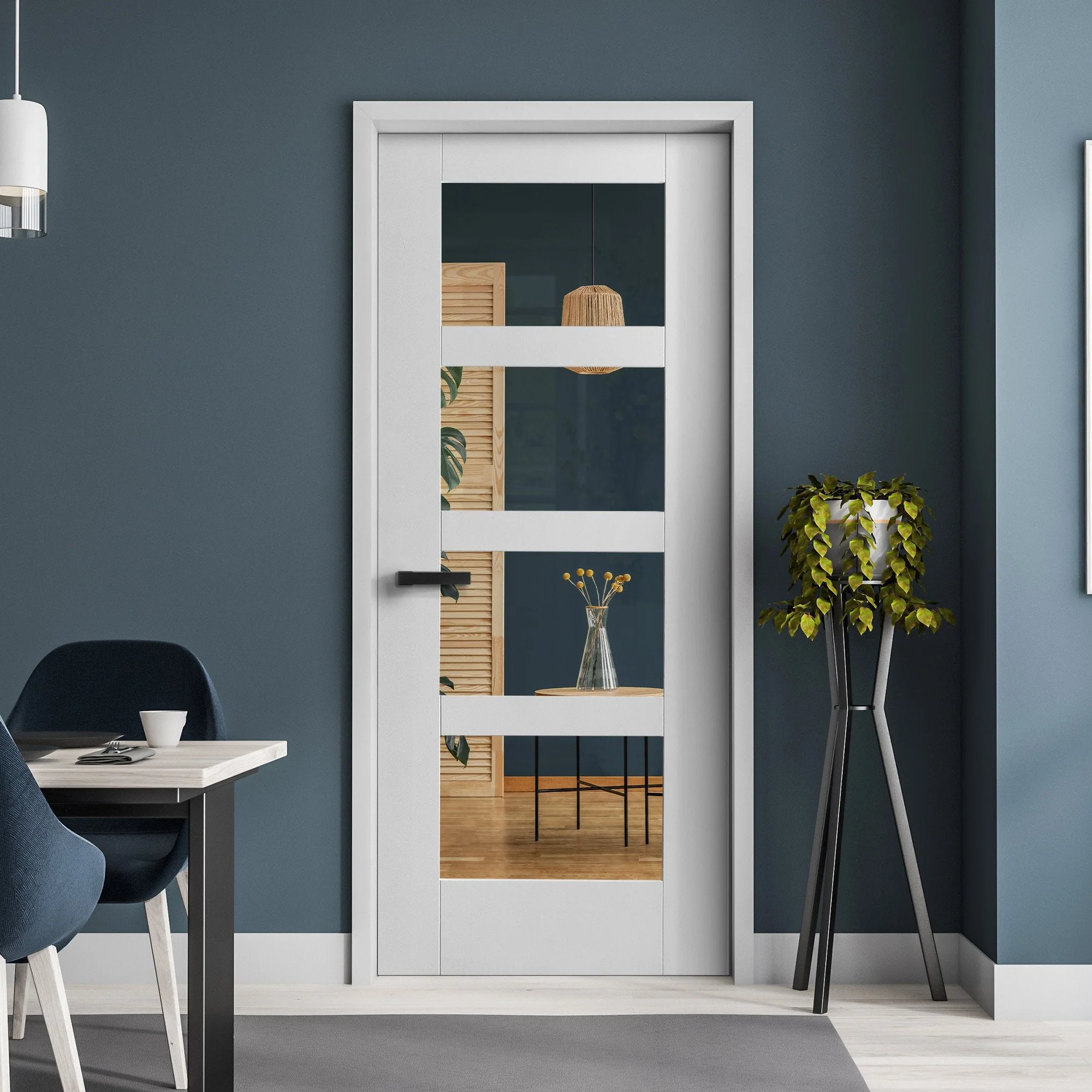 White Internal Primed Shaker 4 Light Clear Glass Door (51777)