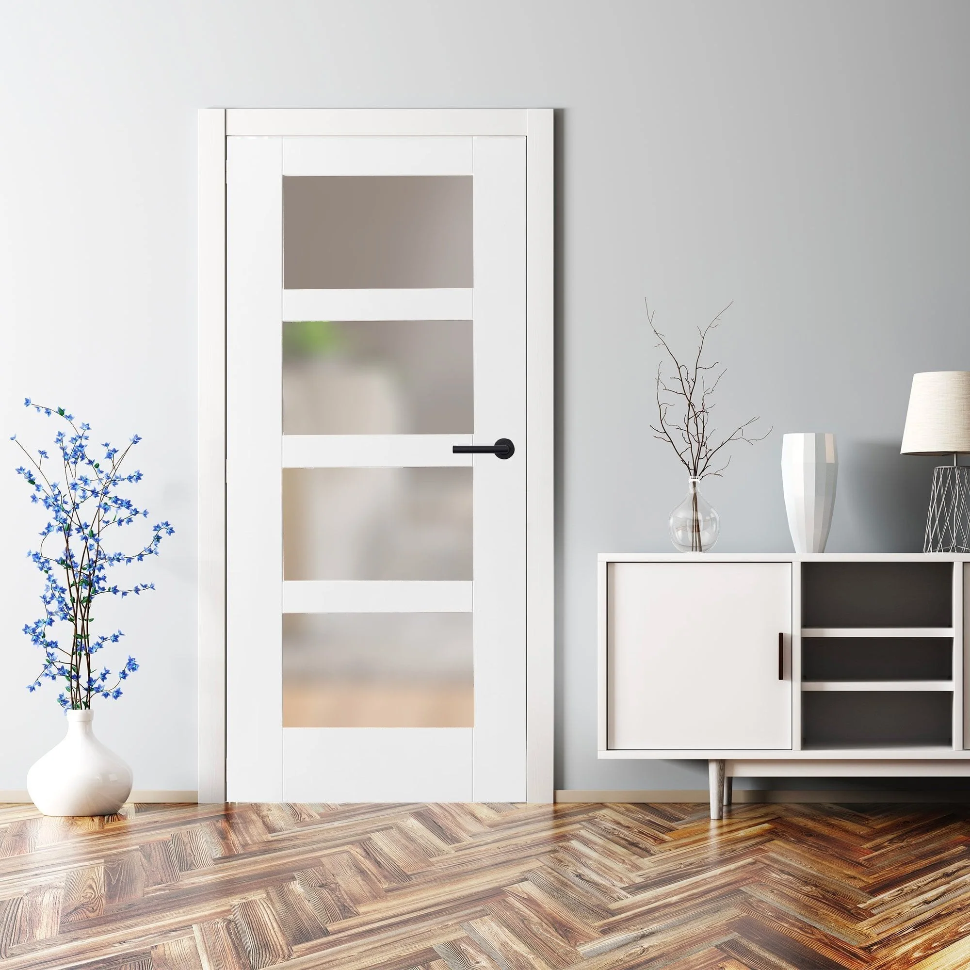 White Internal Primed Shaker 4 Light Obscure Glass Made-to-Measure Door (120523) - Image 5