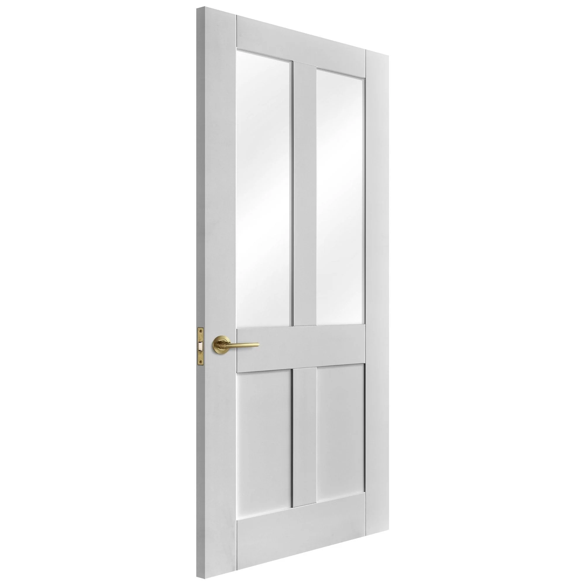 White Internal Primed Victorian 2 Panel 2 Light Clear Glass Made-to-Measure Door (120532) - Image 2