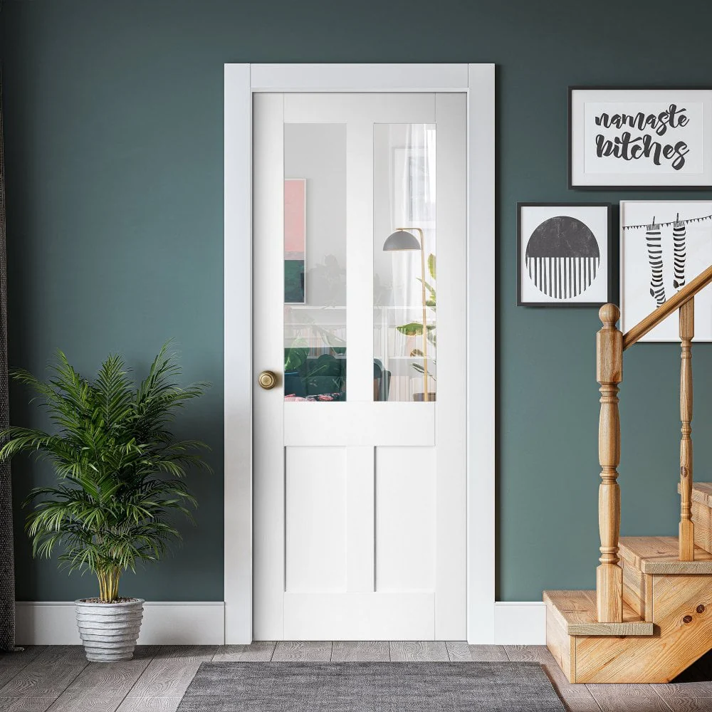 White Internal Primed Victorian 2 Panel 2 Light Clear Glass Made-to-Measure Door (120532) - Image 5