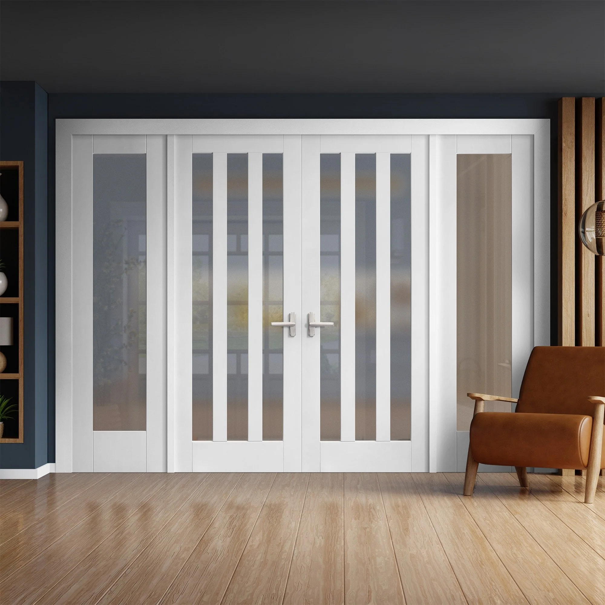 White Primed Internal Ashton 3L Obscure Glass 1 Panel Sidelight Room Divider Set (123150)
