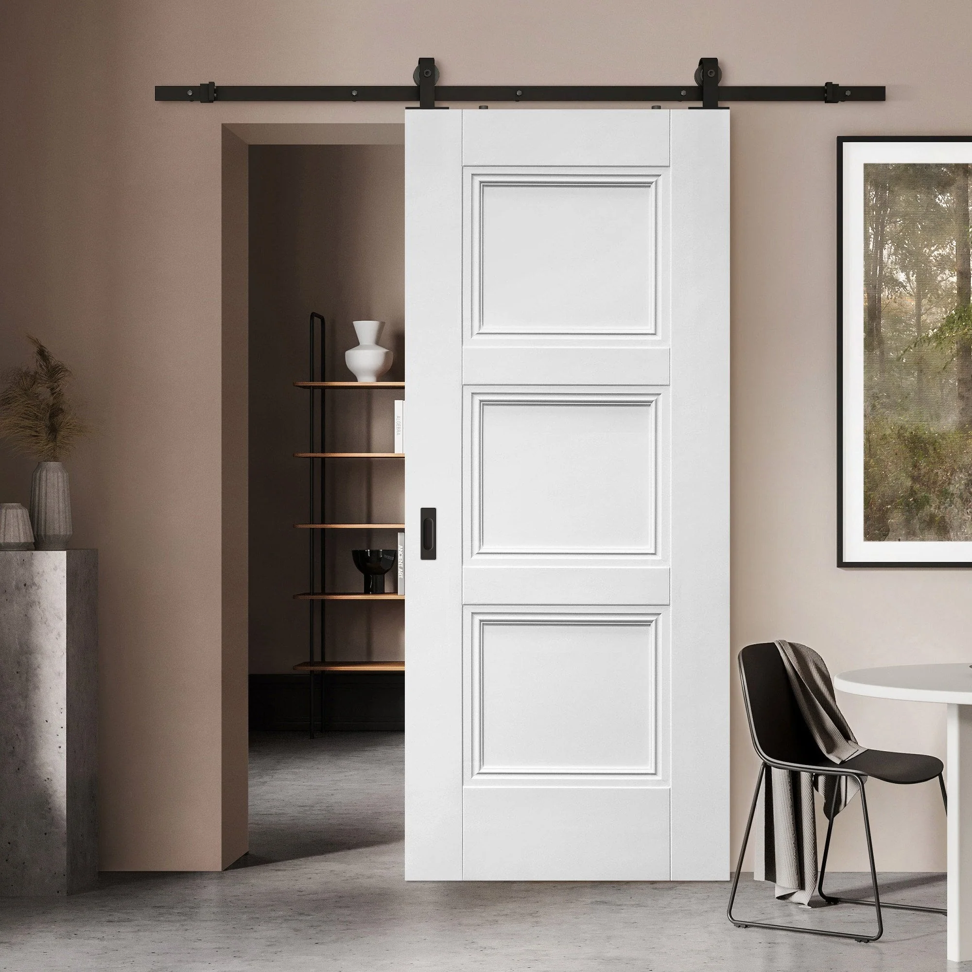 White Primed Internal Elegance Ripley Sliding Door - Black Top Mounted (120712)