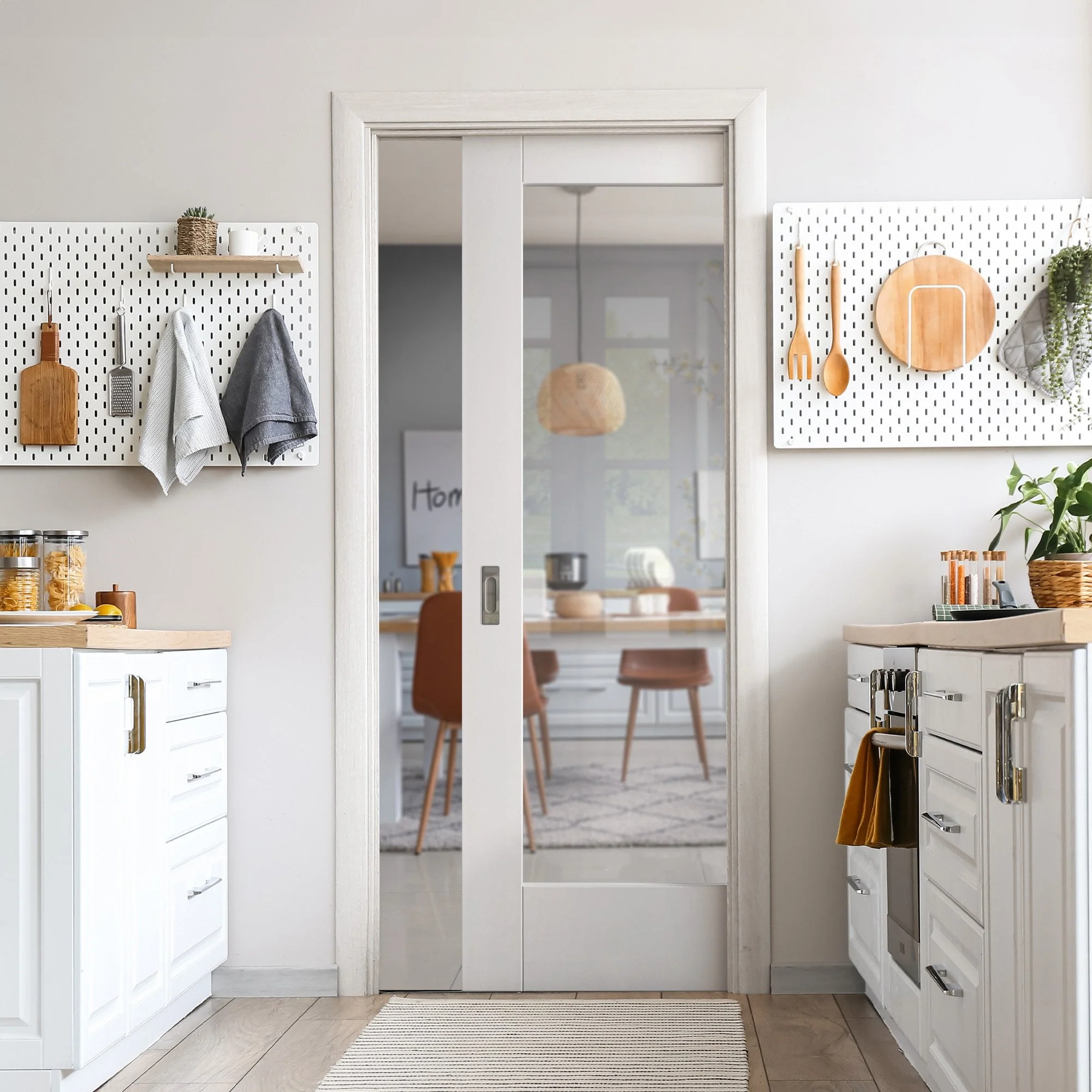 White Primed Internal Pattern 10 1 Light Clear Glass Framed 100mm Pocket Door Set (123258)