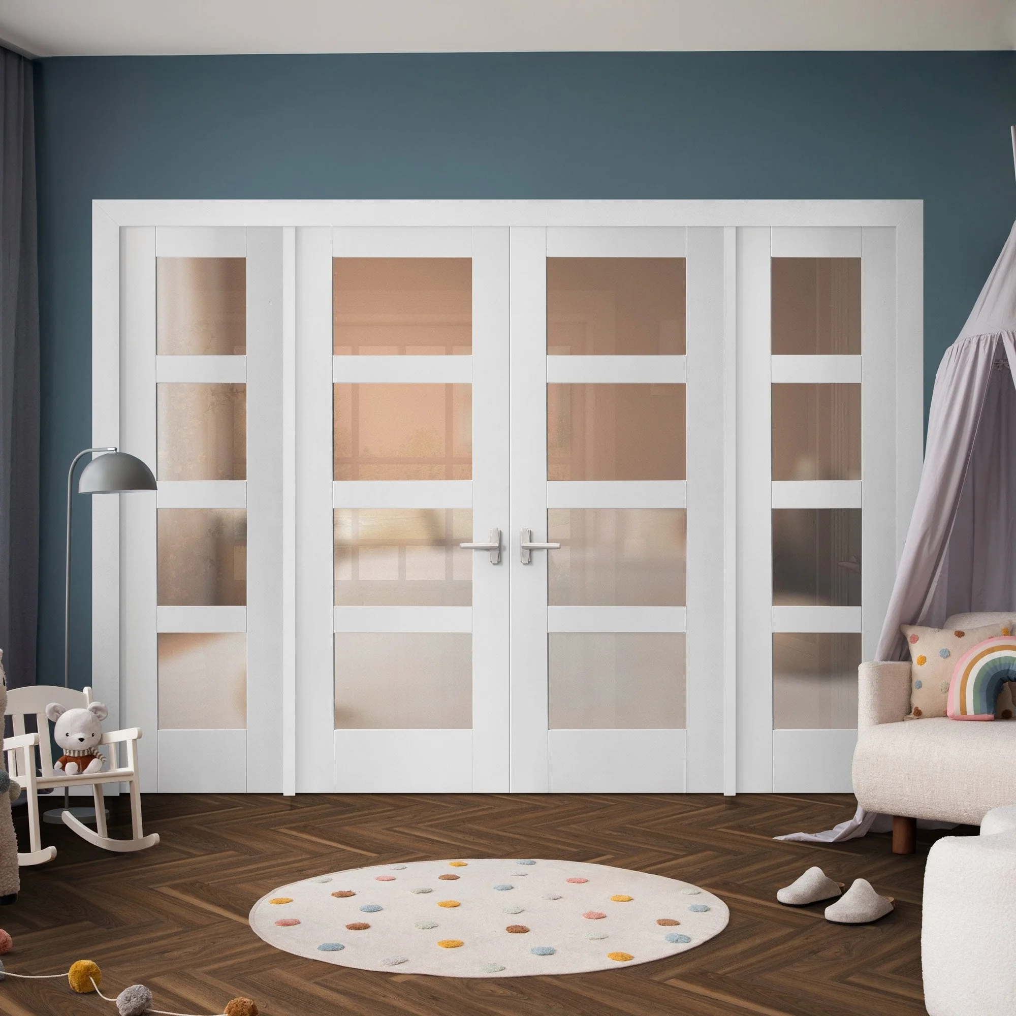 White Primed Internal Shaker 4L Obscure Glass Sidelight Room Divider Set (123165)