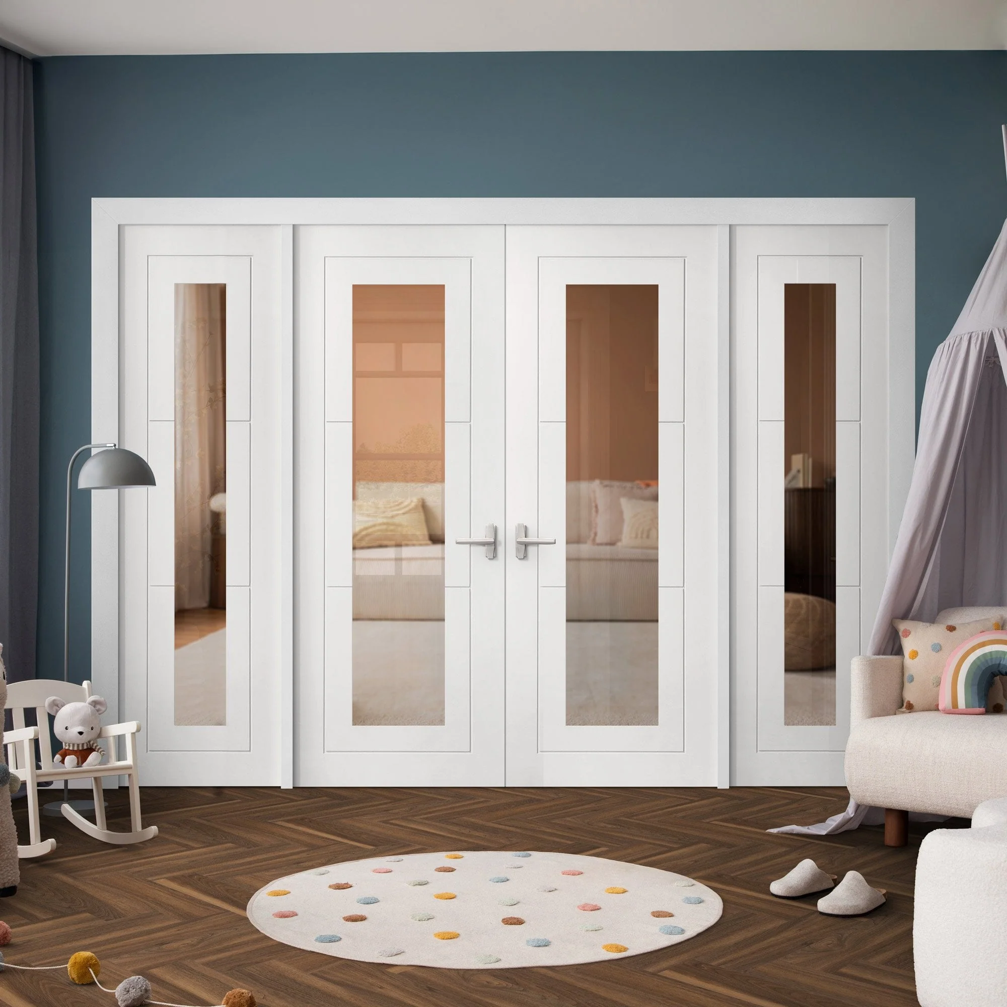 White Primed Internal Temple 1L Clear Glass Sidelight Room Divider Set (123175)