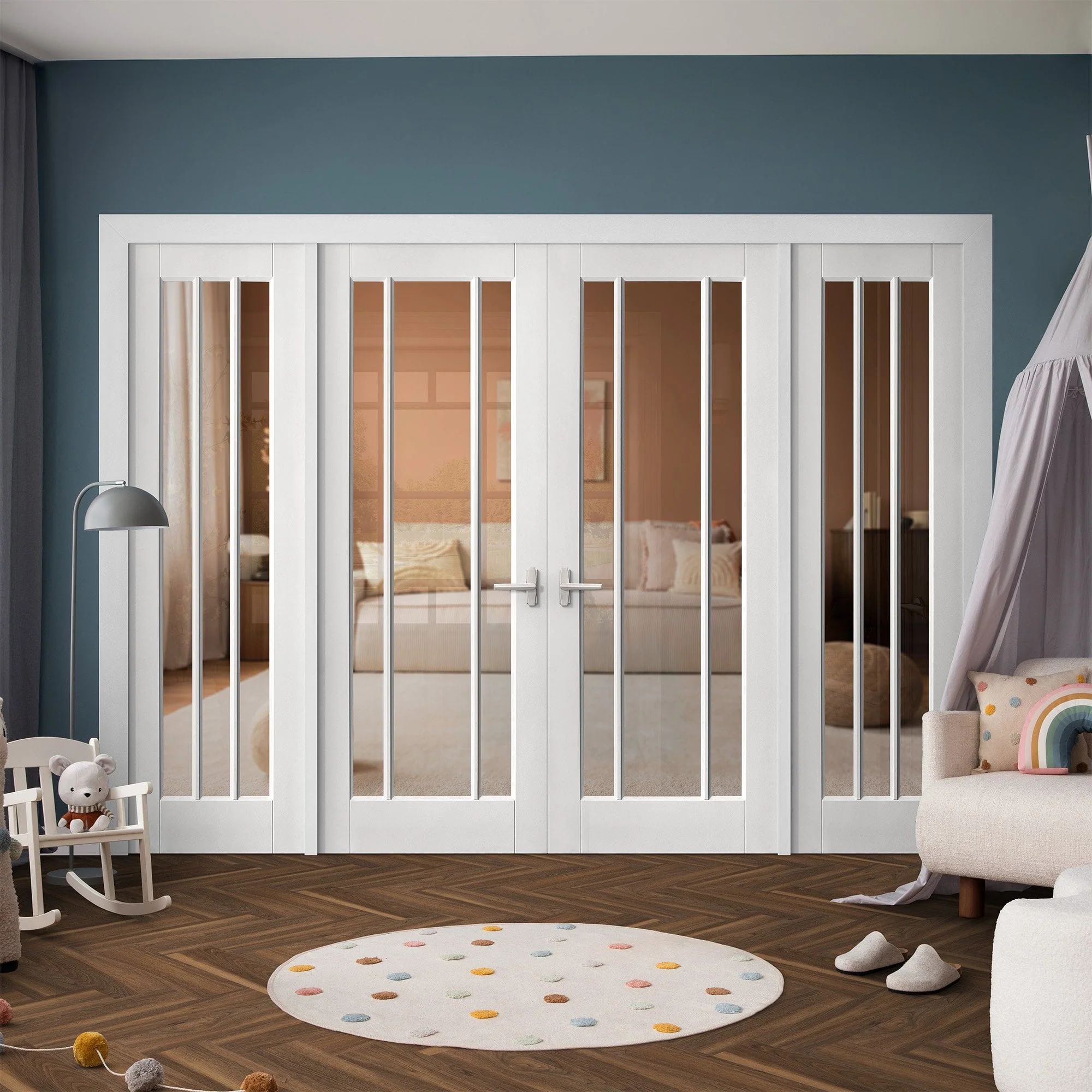 White Primed Internal Toledo 3L Clear Glass Sidelight Room Divider Set (123166)