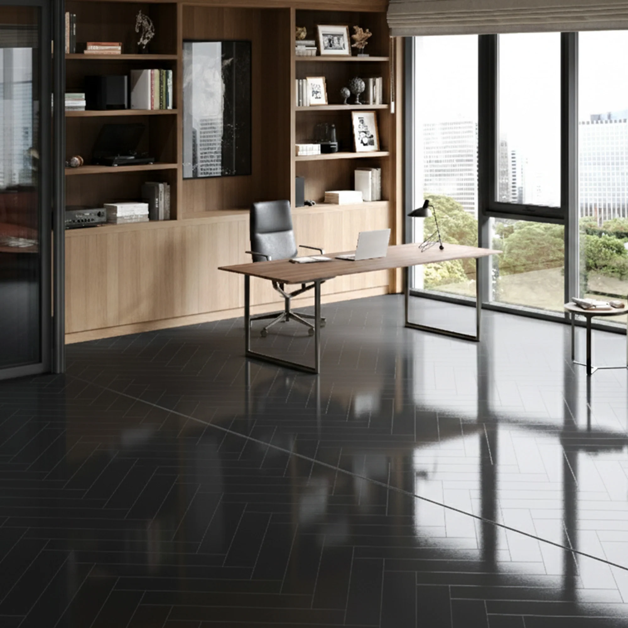 Black - Lustre Herrringbone 6mm High Gloss Luxury Vinyl Flooring (122978) - Image 3