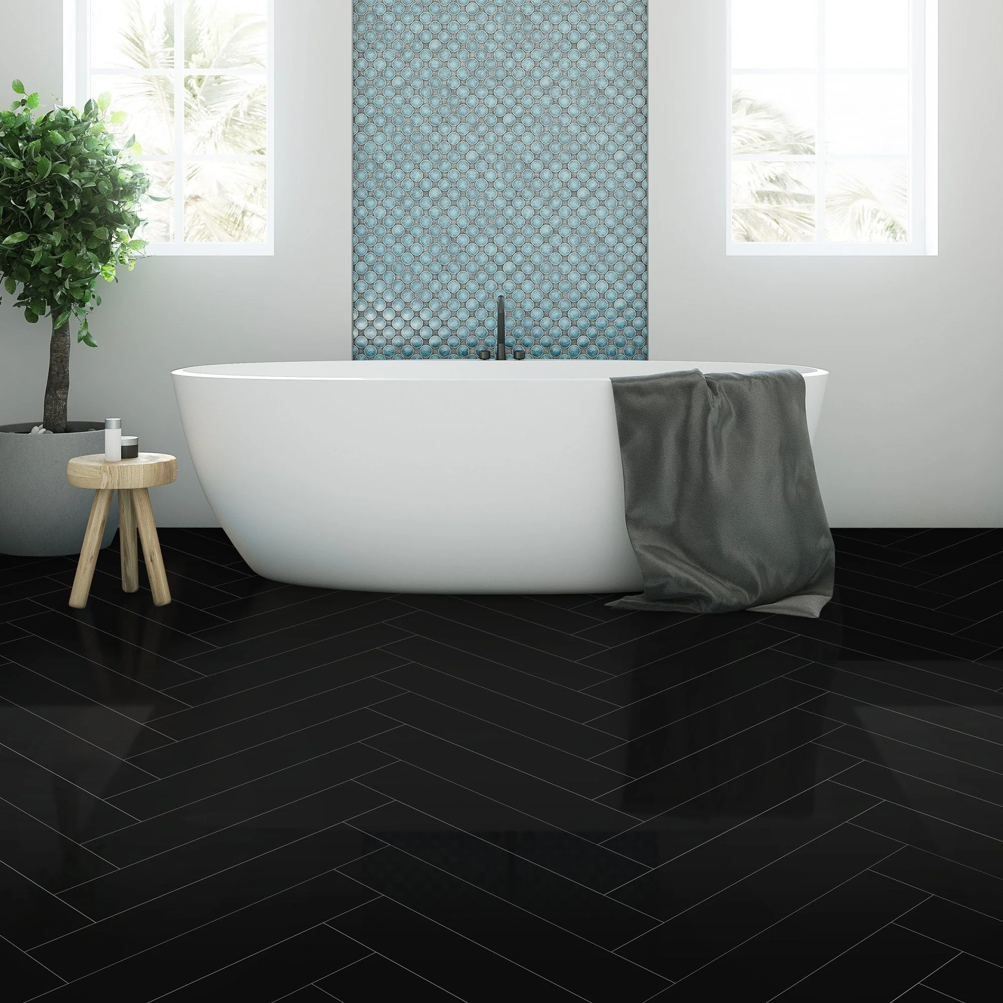Black - Lustre Herrringbone 6mm High Gloss Luxury Vinyl Flooring (122978) - Image 4