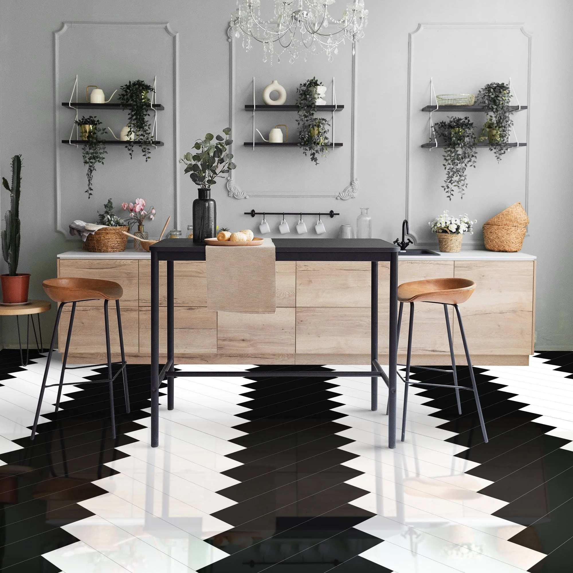 Black & White - Lustre Herrringbone 6mm Luxury Vinyl Flooring (123053) - Image 3