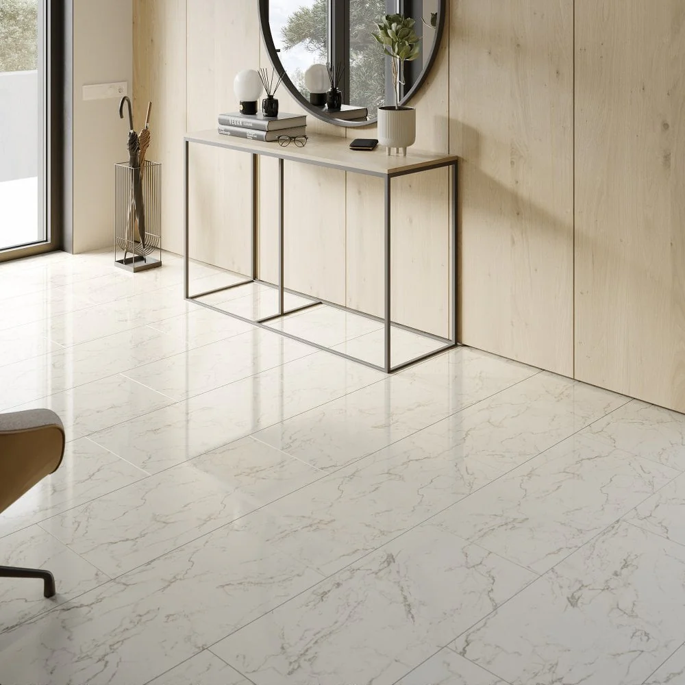 Carrara Marble - Lustre Stone 8mm High Gloss Laminate Flooring - Image 4