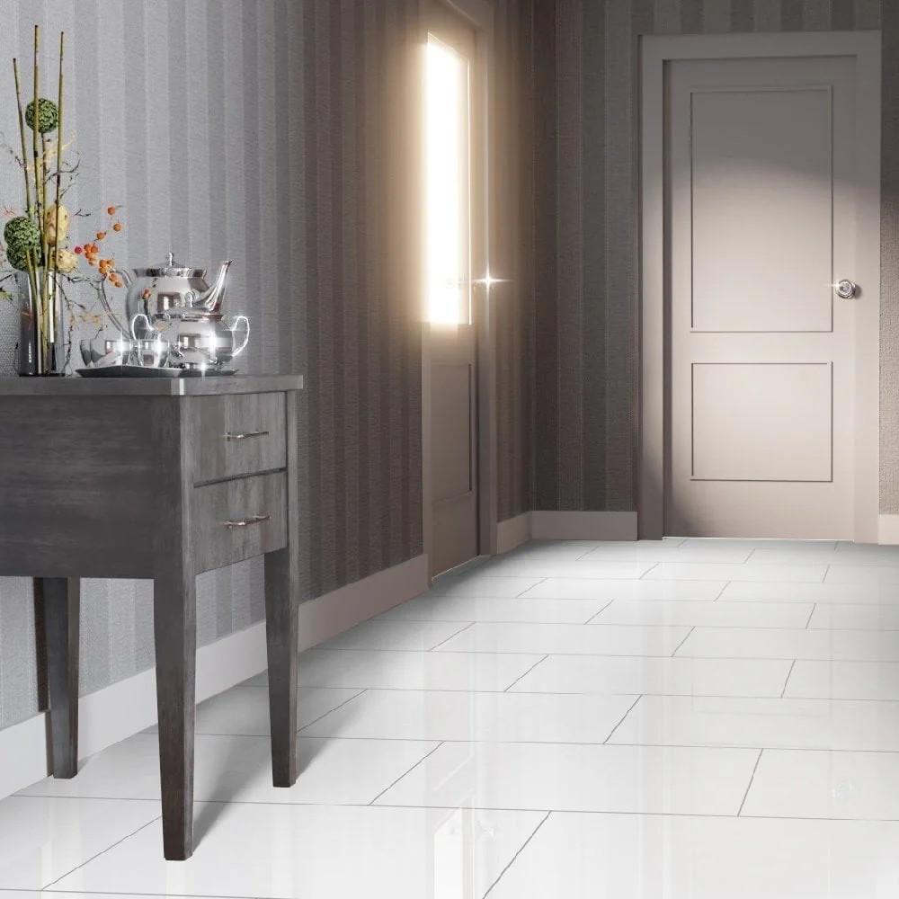 White - Lustre Stone 8mm High Gloss Laminate Flooring - Image 11