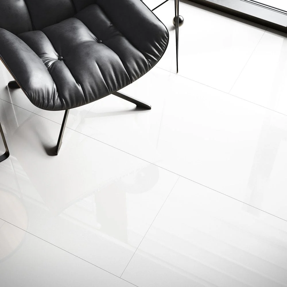 White - Lustre Stone 8mm High Gloss Laminate Flooring - Image 3