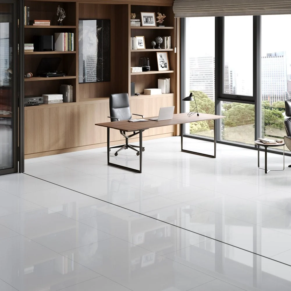 White - Lustre Stone 8mm High Gloss Laminate Flooring - Image 4