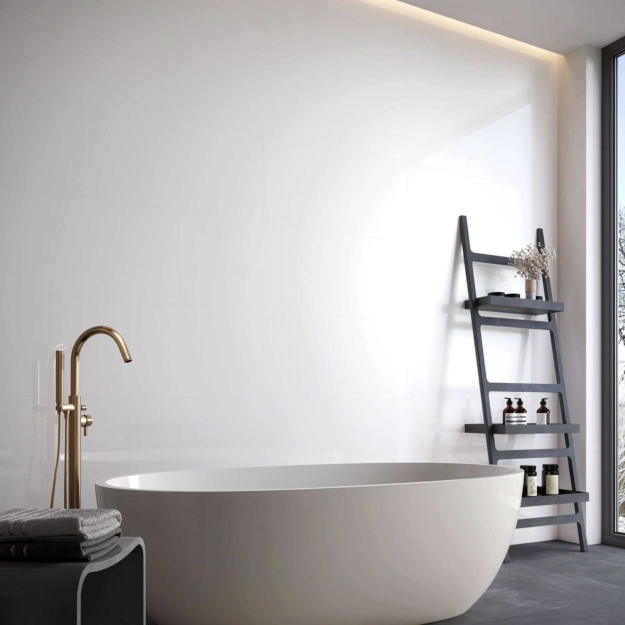 White - Lustre Stone 800 x 400mm Waterproof Wall Panelling (122687)