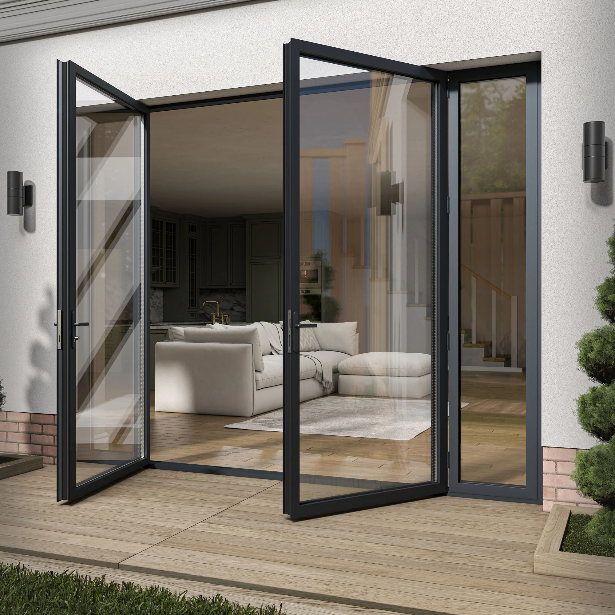 Matt Black Aluminium External Clear Glass French Patio Door with Sidelights - Image 3