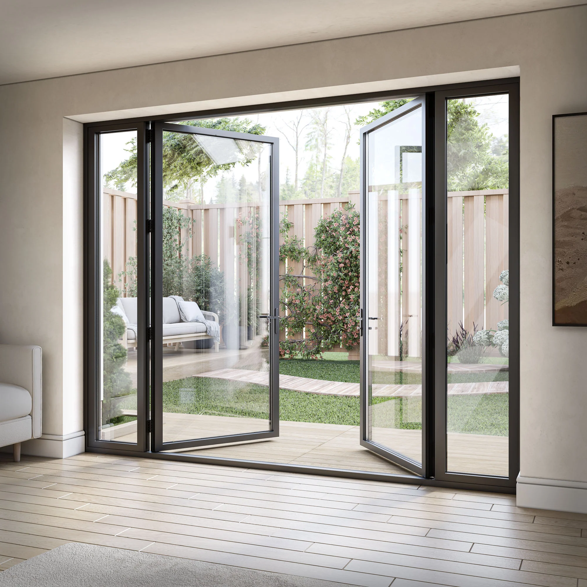 Matt Black Aluminium External Clear Glass French Patio Door with Sidelights - Image 4